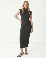 Vestido Midi Tricot Rib - Cinza Mescla Escuro