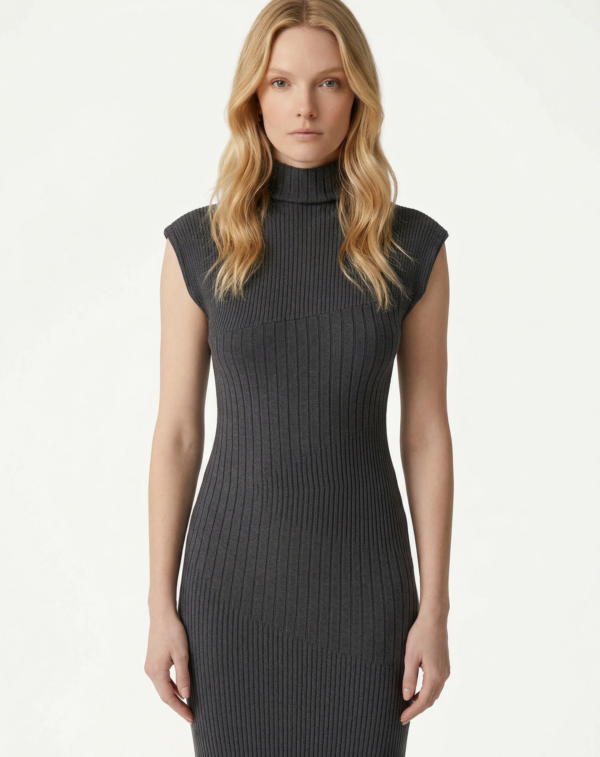 Vestido Midi Tricot Rib - Cinza Mescla Escuro