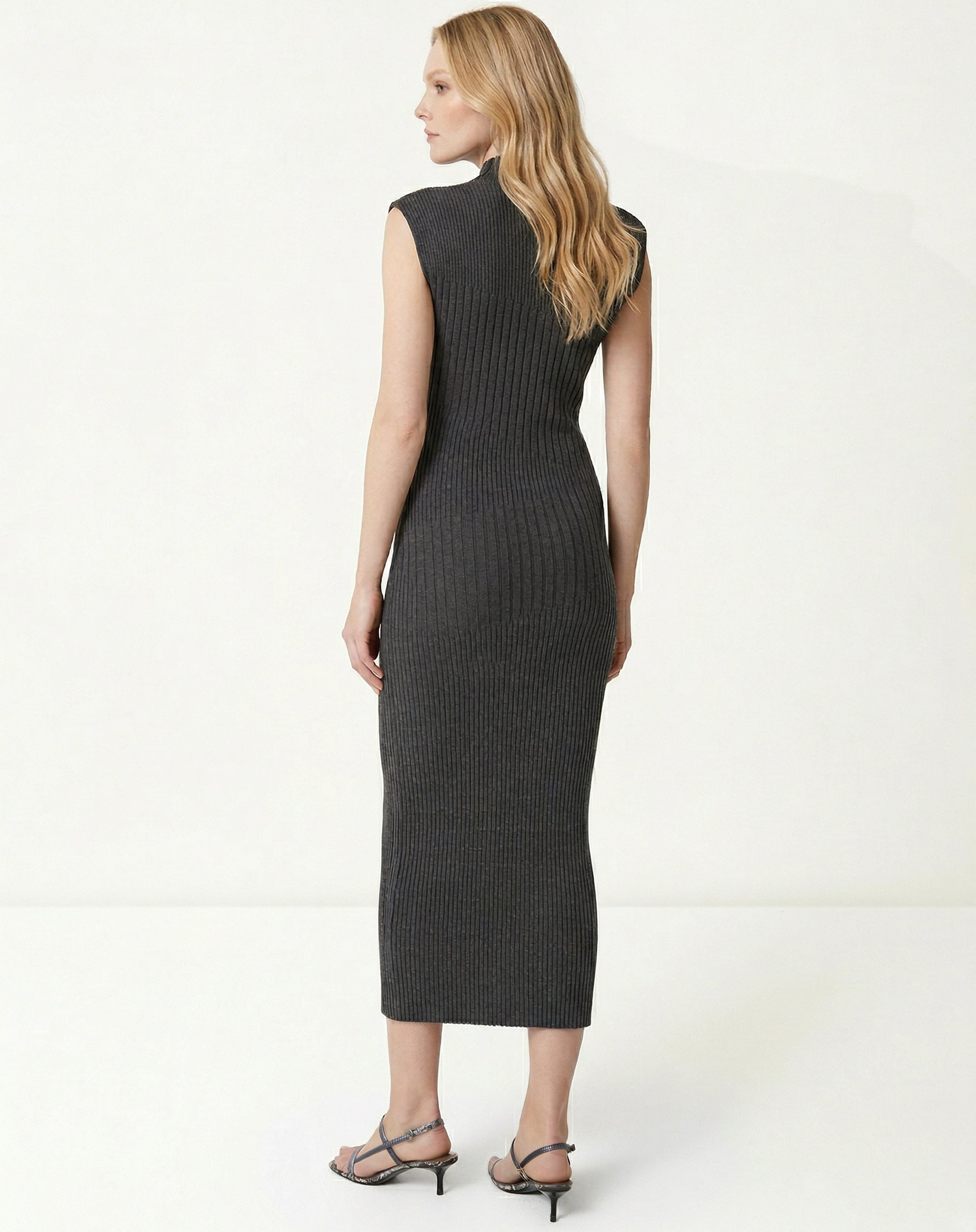 Vestido Midi Tricot Rib - Cinza Mescla Escuro