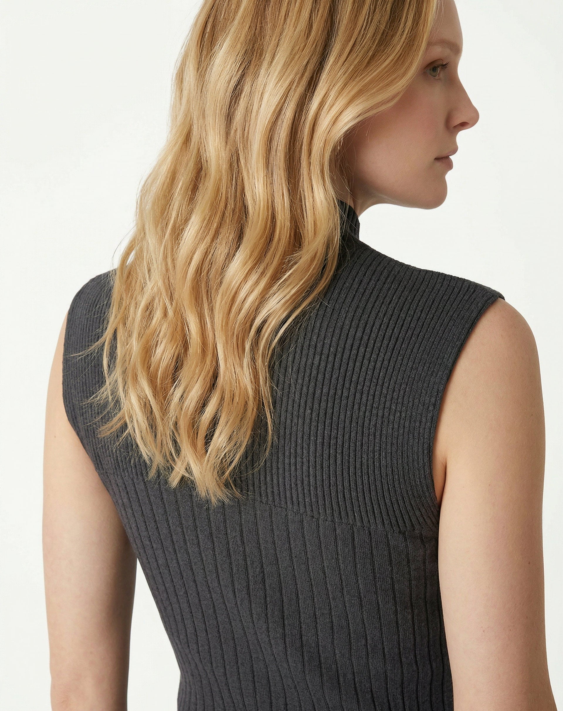 Vestido Midi Tricot Rib - Cinza Mescla Escuro