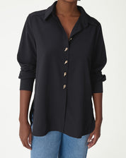 Camisa Alongada com Fenda - Preto