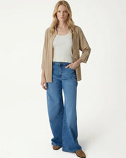 CAMISA ALONGADA COM FENDA - BEGE