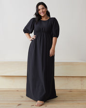 Vestido Maxi Recorte Imperio com Amarração Costas - Preto
