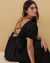 Vestido Maxi Recorte Imperio com Amarração Costas - Preto
