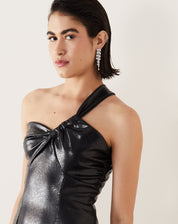 Vestido Curto Ombro Só com Busto Franzido  - Preto