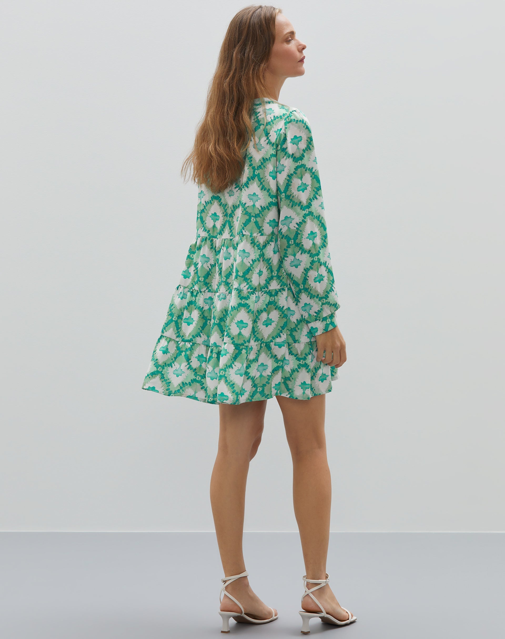 Vestido Curto Manga Longa - Mosaic Shibori Green