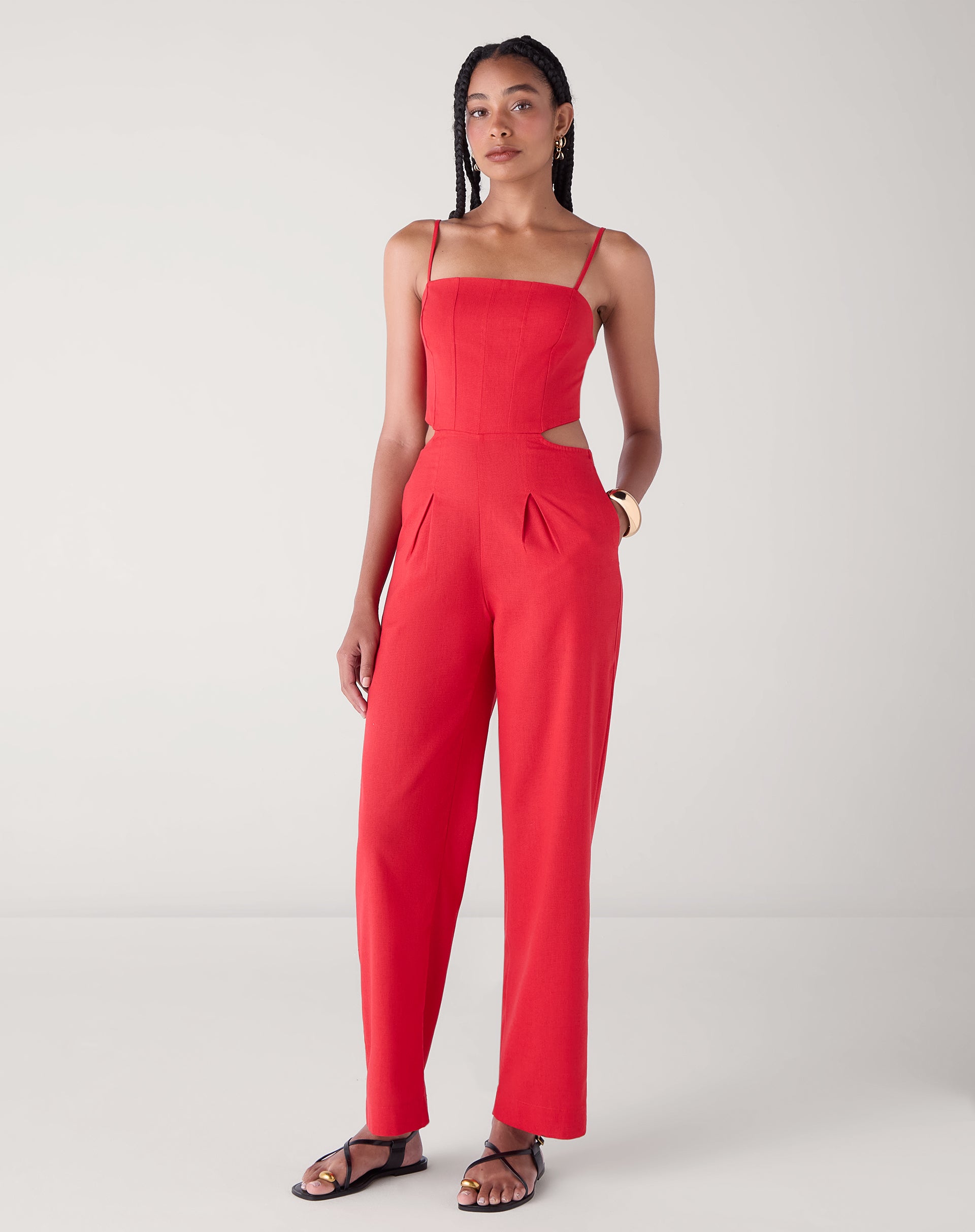 Macacão Corset de Linho - Vermelho