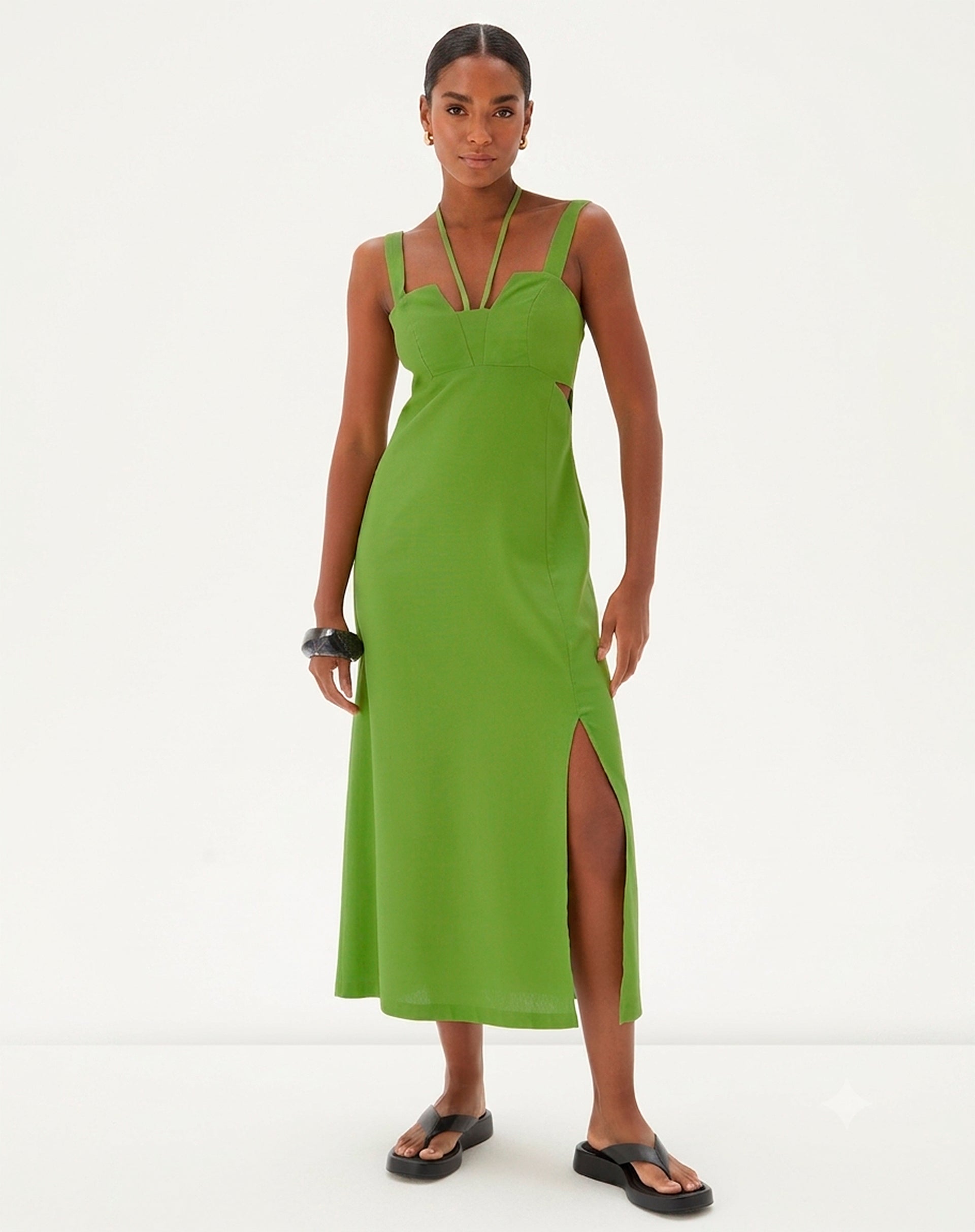 VESTIDO LONGO COM FENDA - VERDE