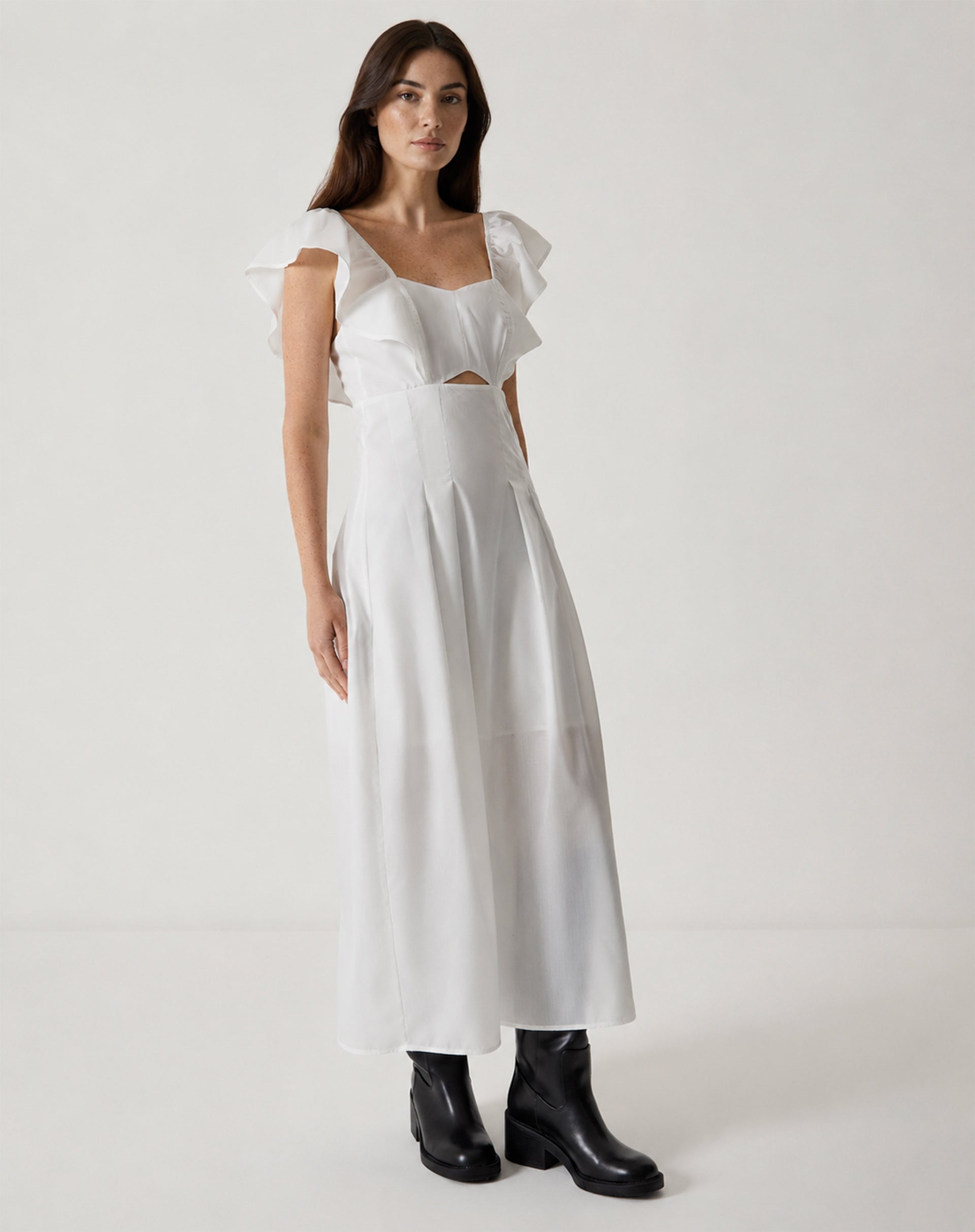 VESTIDO MIDI DE TRICOLINE - OFF-WHITE