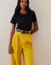 T-shirt Slim de Algodão Pima Gola Redonda Lisa - Preto