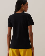 T-shirt Slim de Algodão Pima Gola Redonda Lisa - Preto