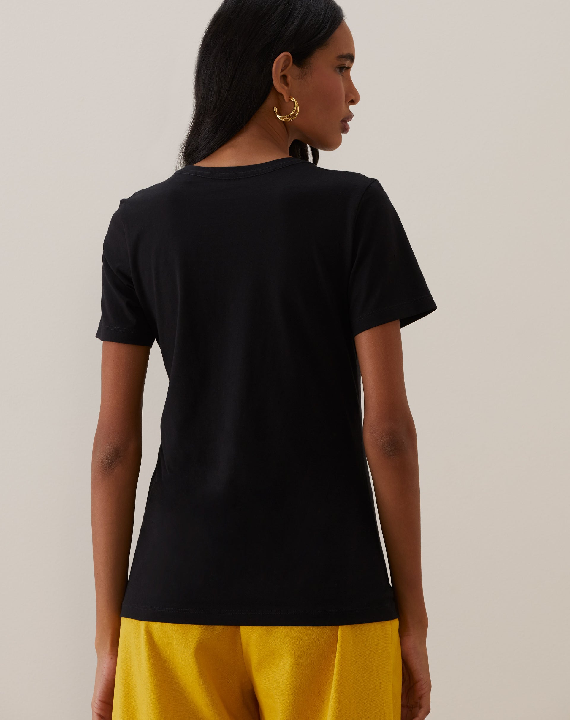 T-shirt Slim de Algodão Pima Gola Redonda Lisa - Preto