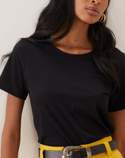 T-shirt Slim de Algodão Pima Gola Redonda Lisa - Preto