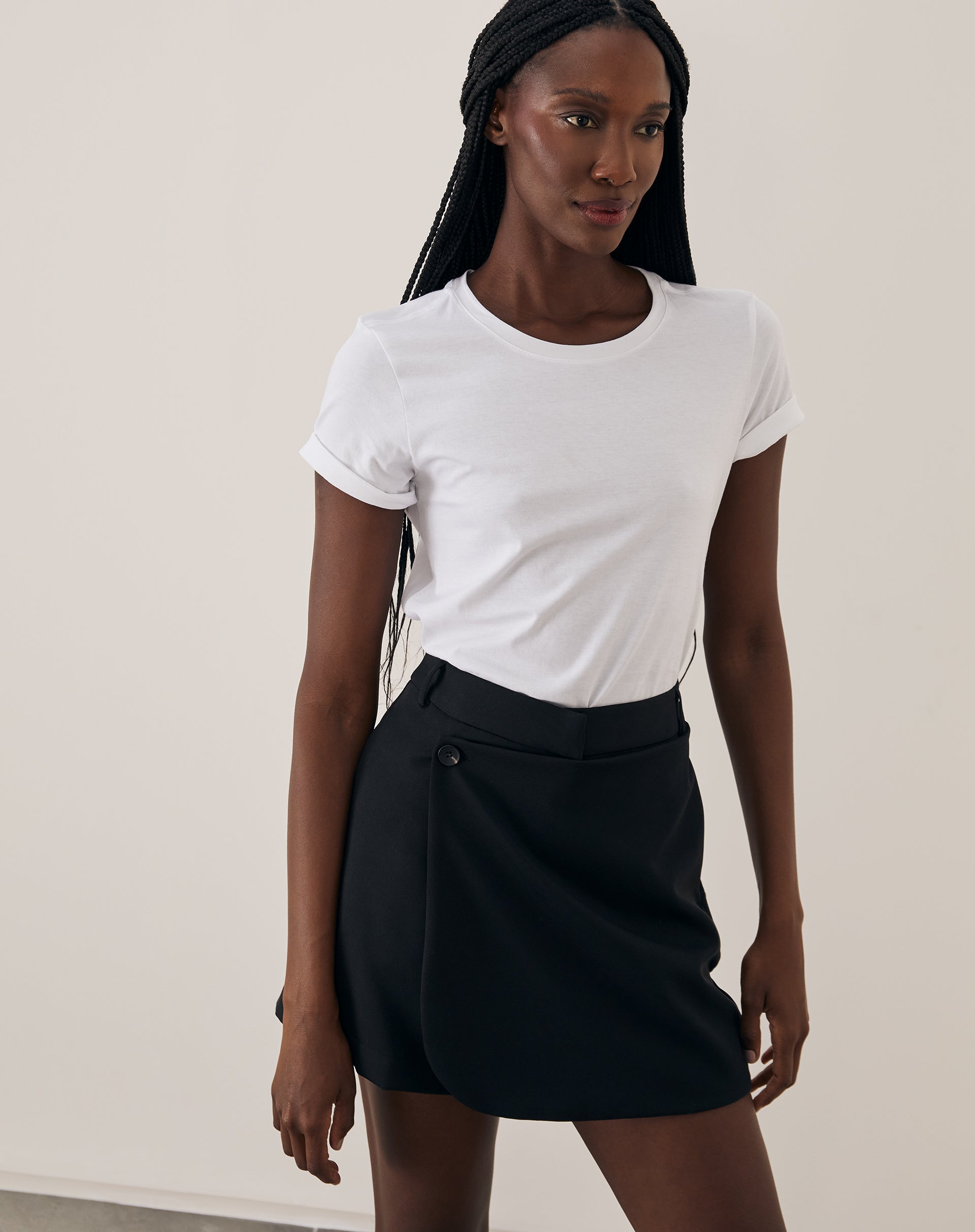 T-shirt Slim de Algodão Pima Gola Redonda Lisa - Branco