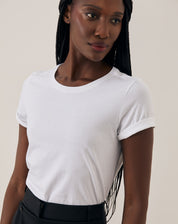 T-shirt Slim de Algodão Pima Gola Redonda Lisa - Branco