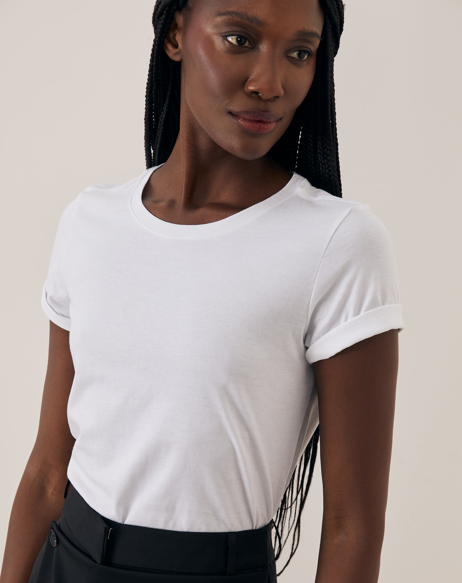 T-shirt Slim de Algodão Pima Gola Redonda Lisa - Branco