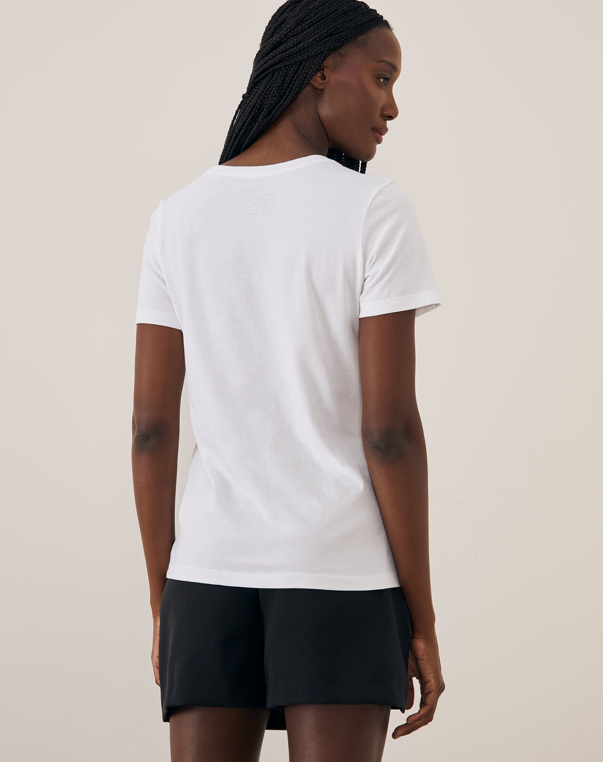 T-shirt Slim de Algodão Pima Gola Redonda Lisa - Branco