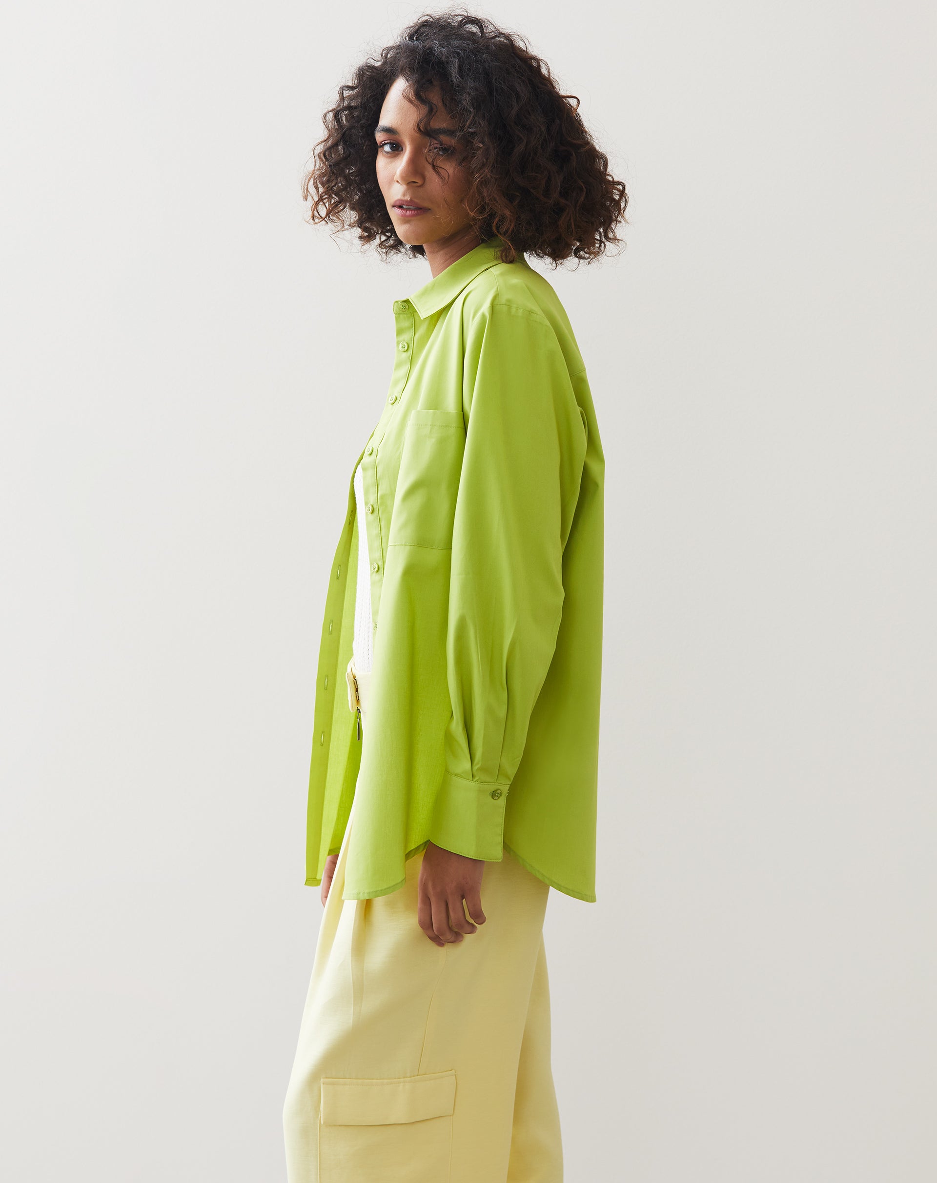 Camisa Oversized de Tricoline - Verde Lima