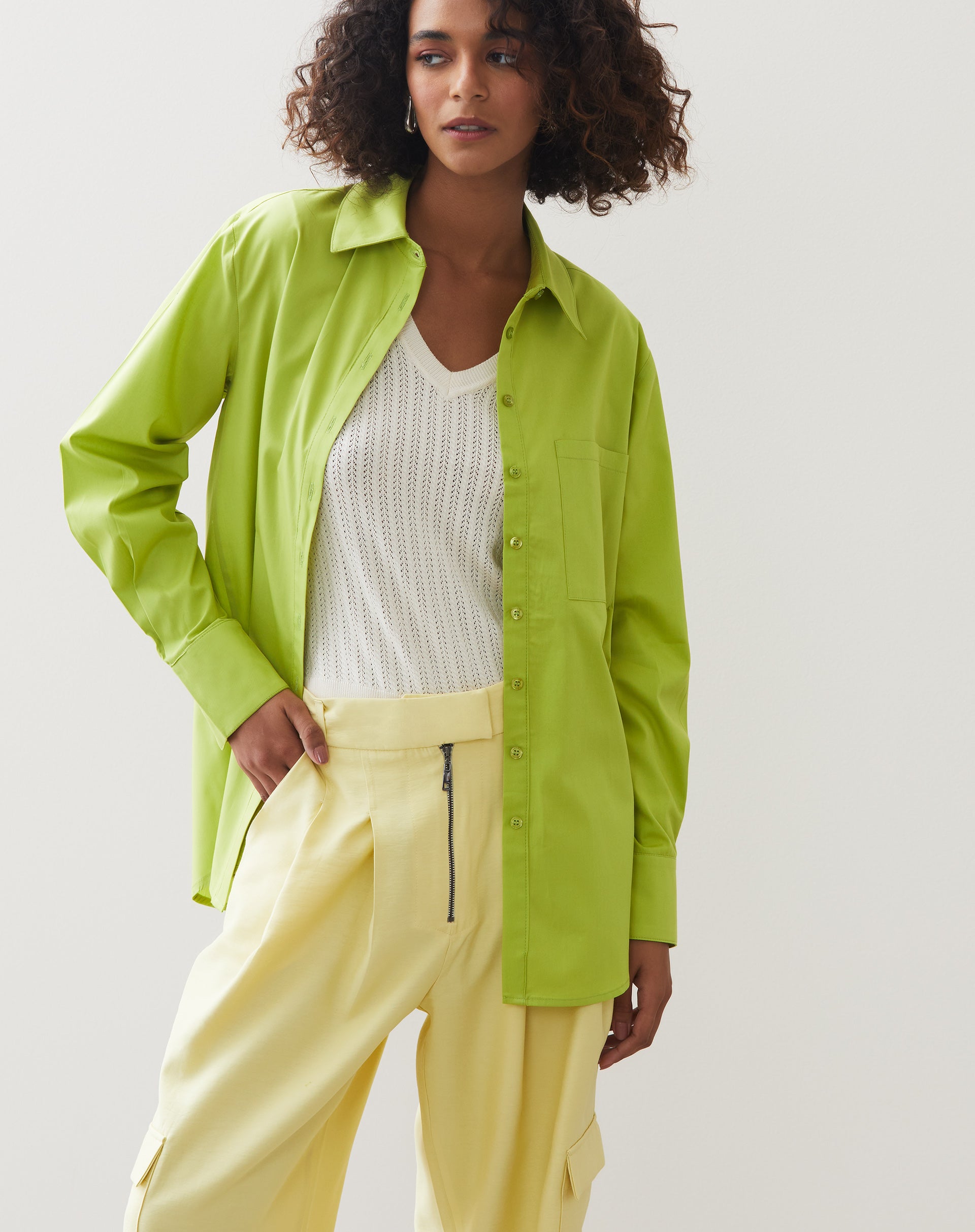 Camisa Oversized de Tricoline - Verde Lima