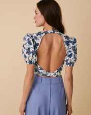 Blusa Tricoline Estampado Transpasse Falso Costas Abertas - Acrylic Flowers