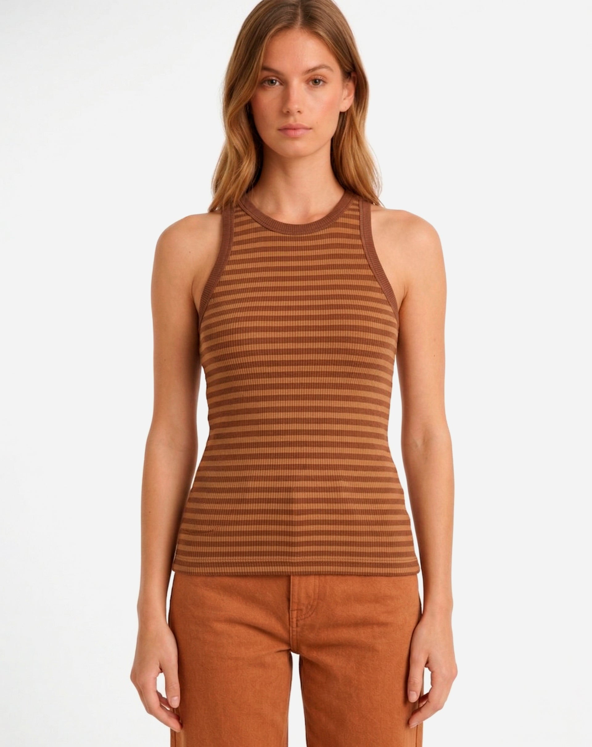 Regata Halter Listrada - Marrom