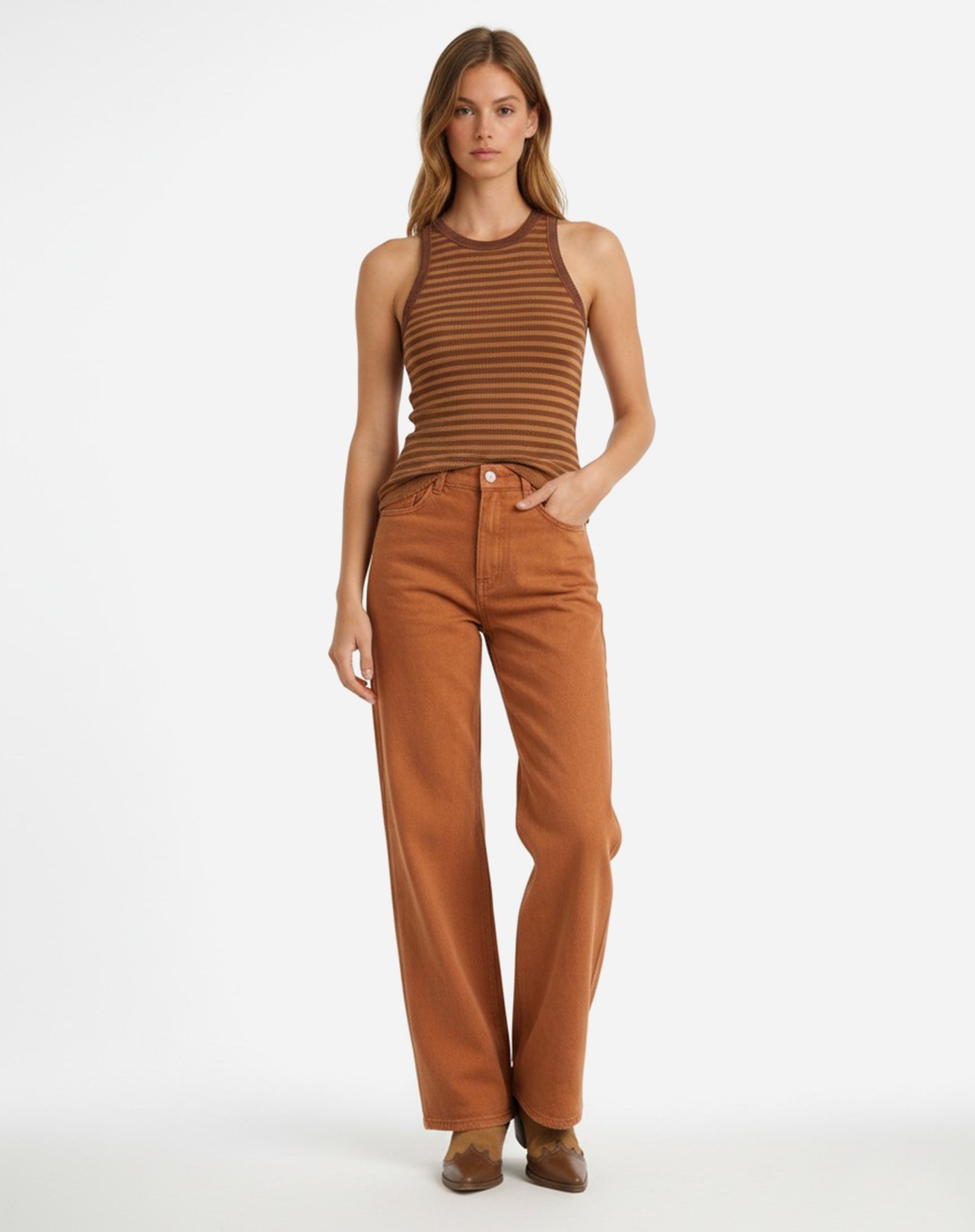 Regata Halter Listrada - Marrom