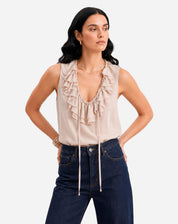 Blusa com Gola de Babados - Bege