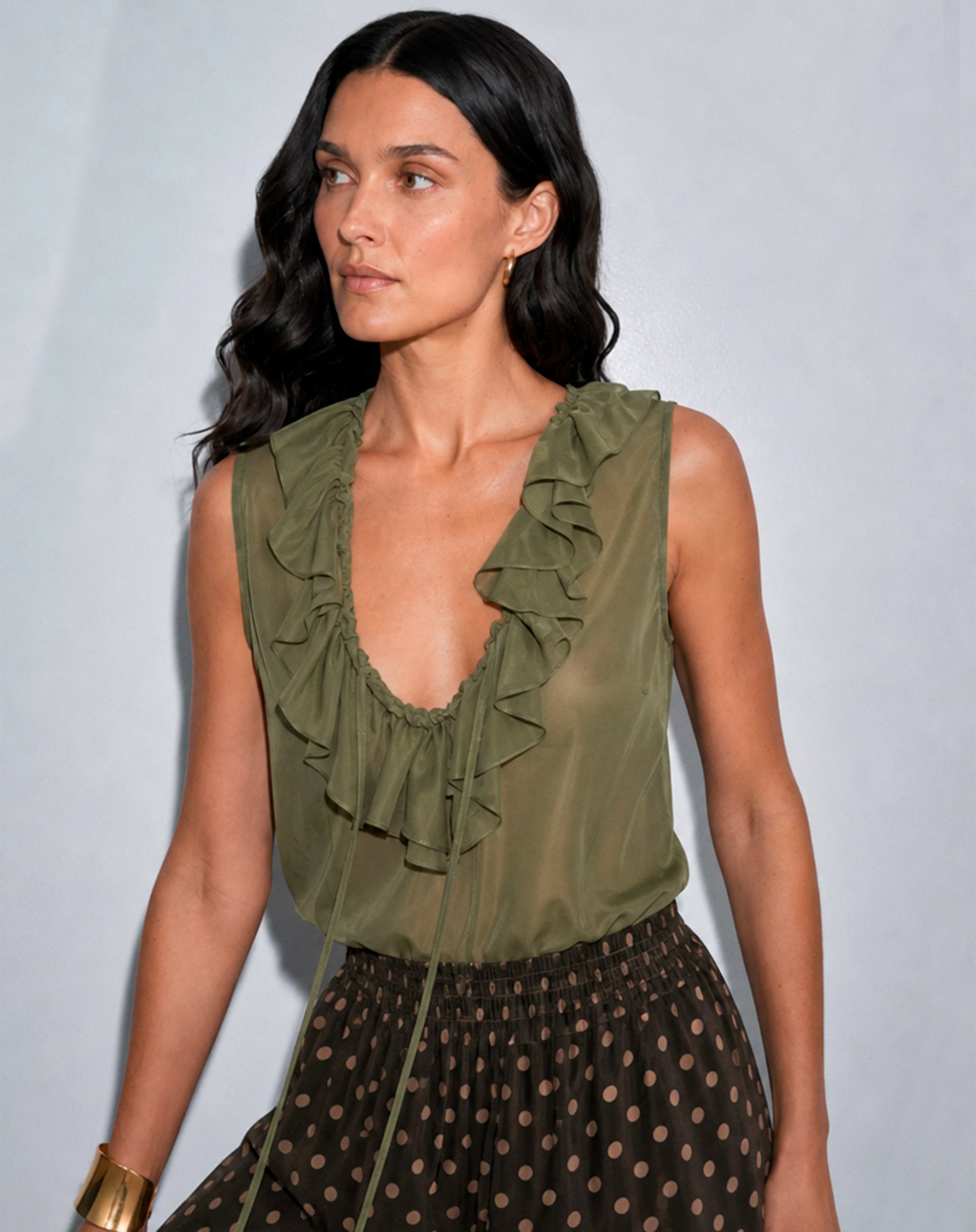 Blusa com Gola de Babados - Verde