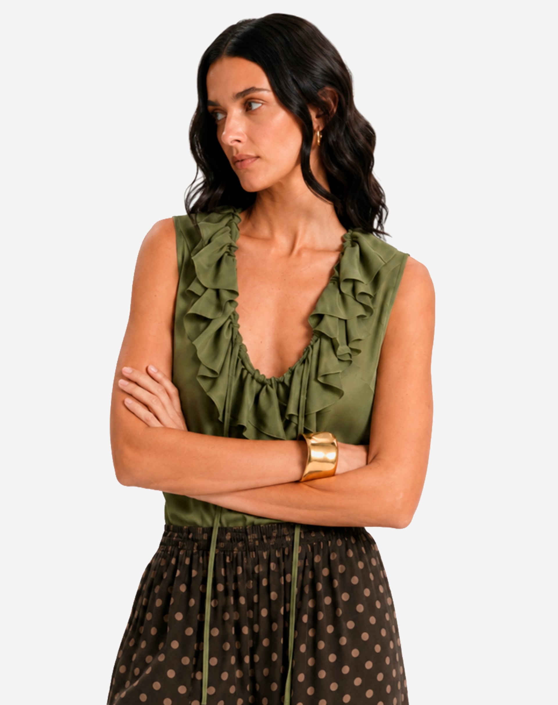 Blusa com Gola de Babados - Verde