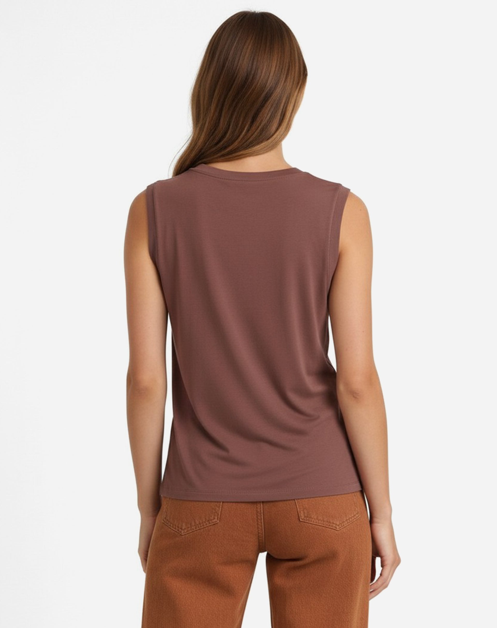 Blusa Decote V de Malha - Marrom