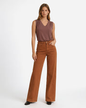 Blusa Decote V de Malha - Marrom