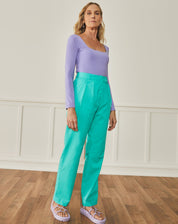 BODY MANGA LONGA COM DECOTE QUADRADO  - LILÁS