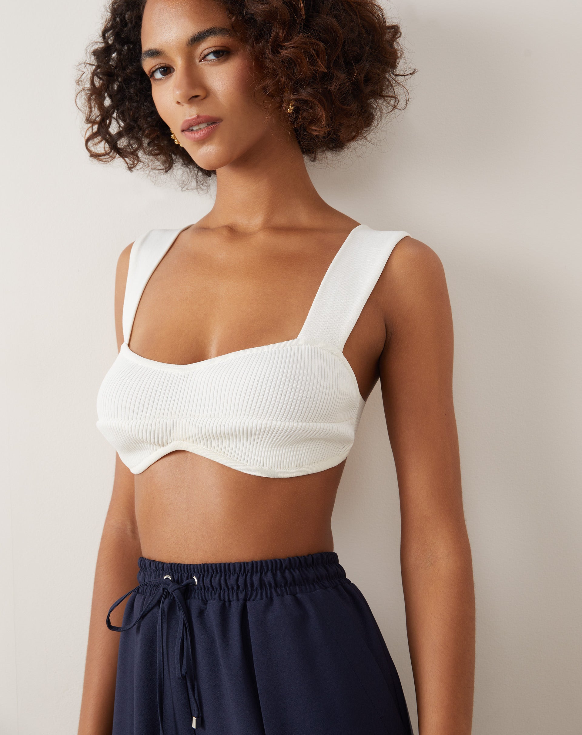 Top Curto de Tricot Alças Largas - Branco