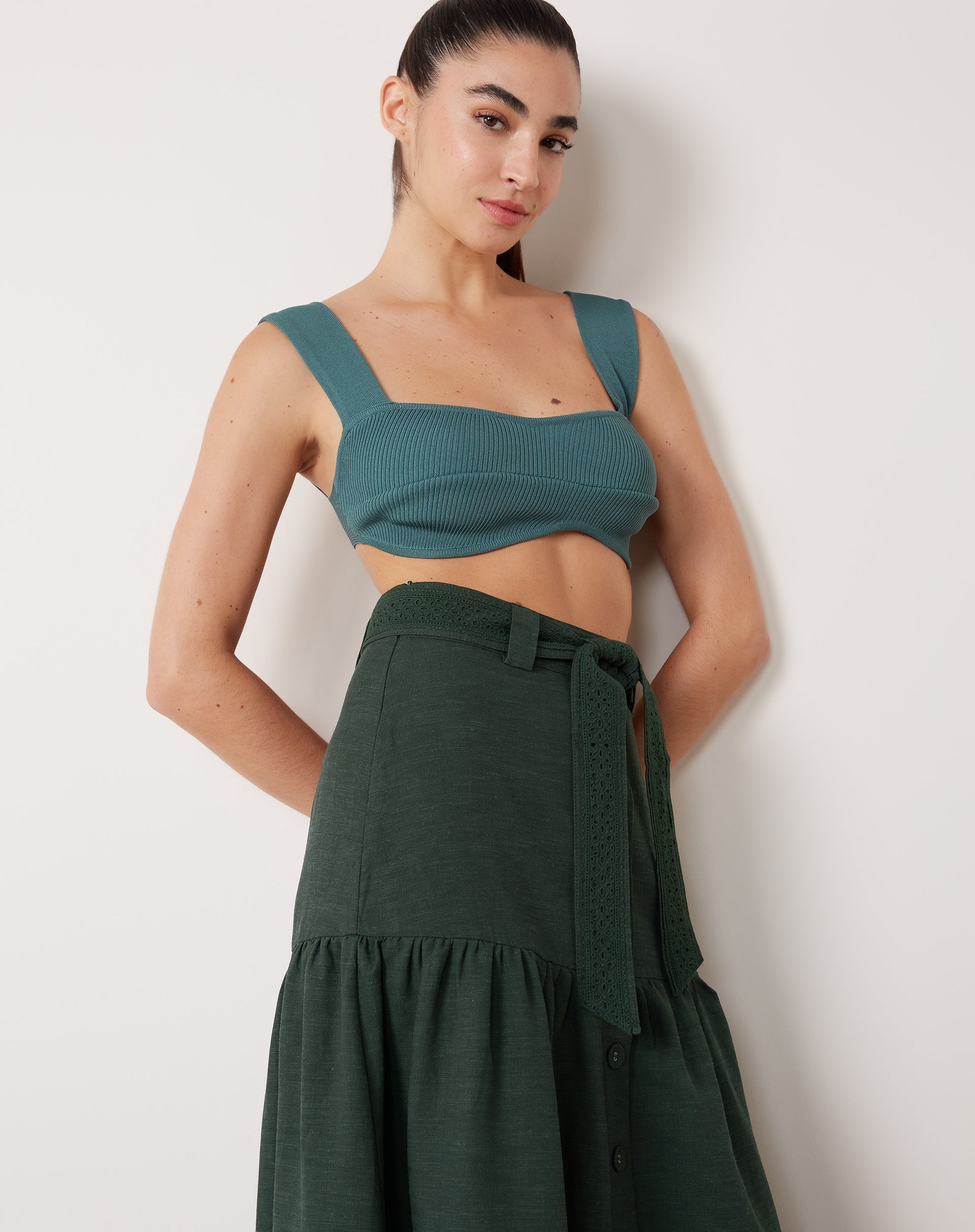 Top Curto de Tricot Alças Largas - Verde Escuro