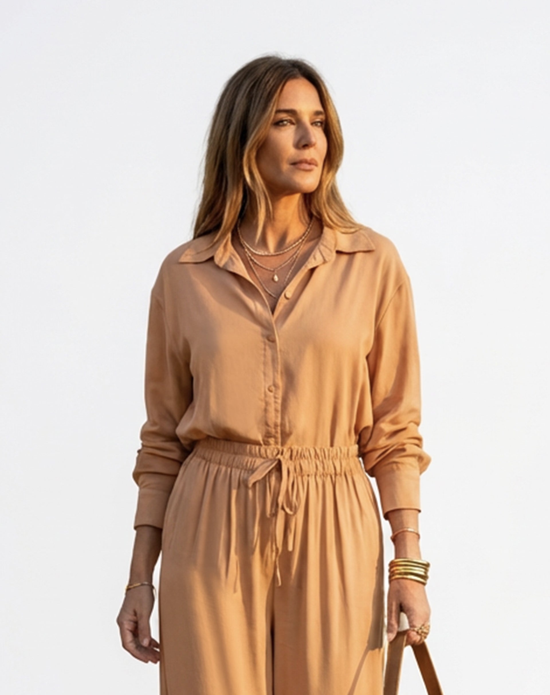 Camisa Fluida de Viscose - Ocre