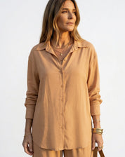 Camisa Fluida de Viscose - Ocre
