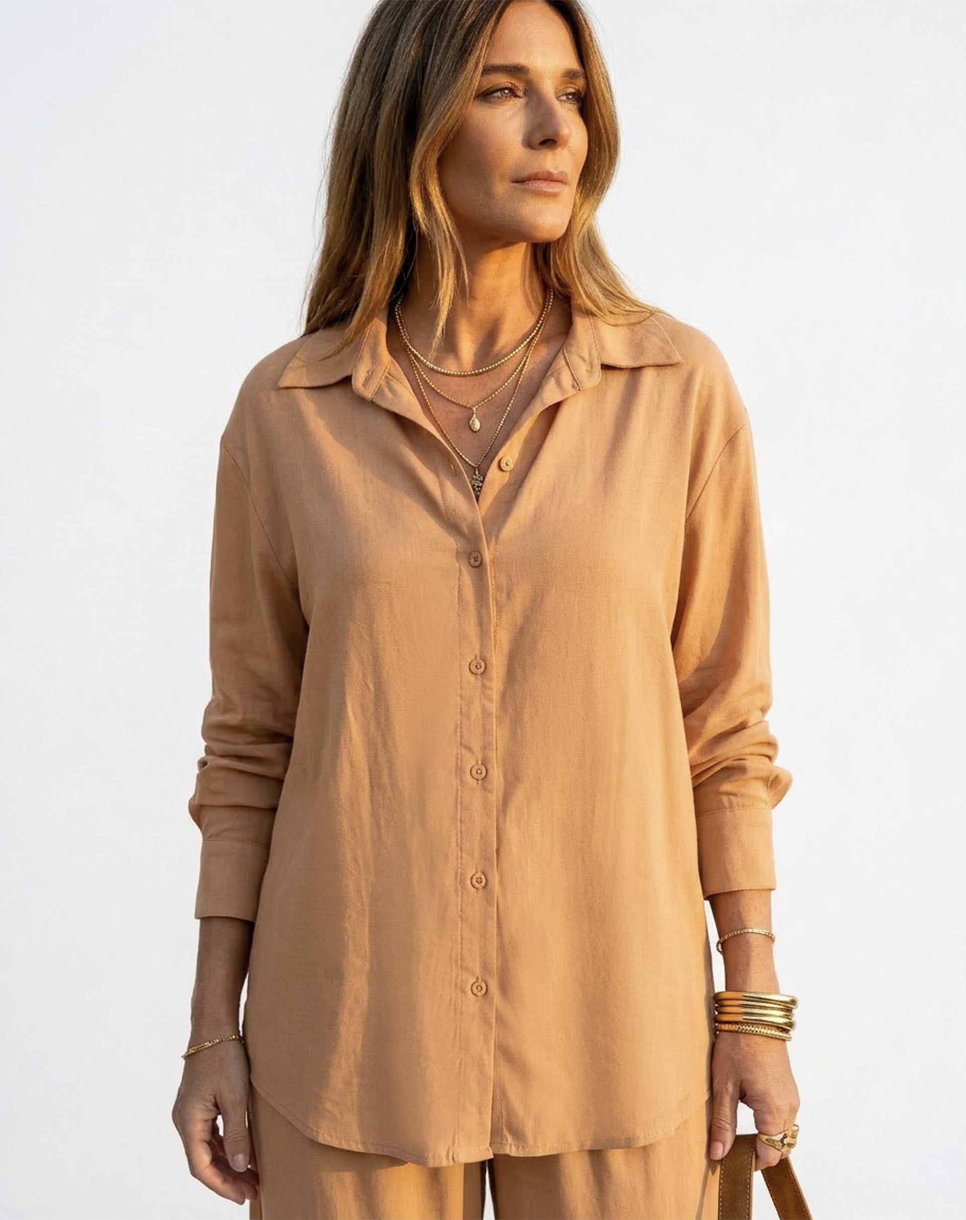 Camisa Fluida de Viscose - Ocre