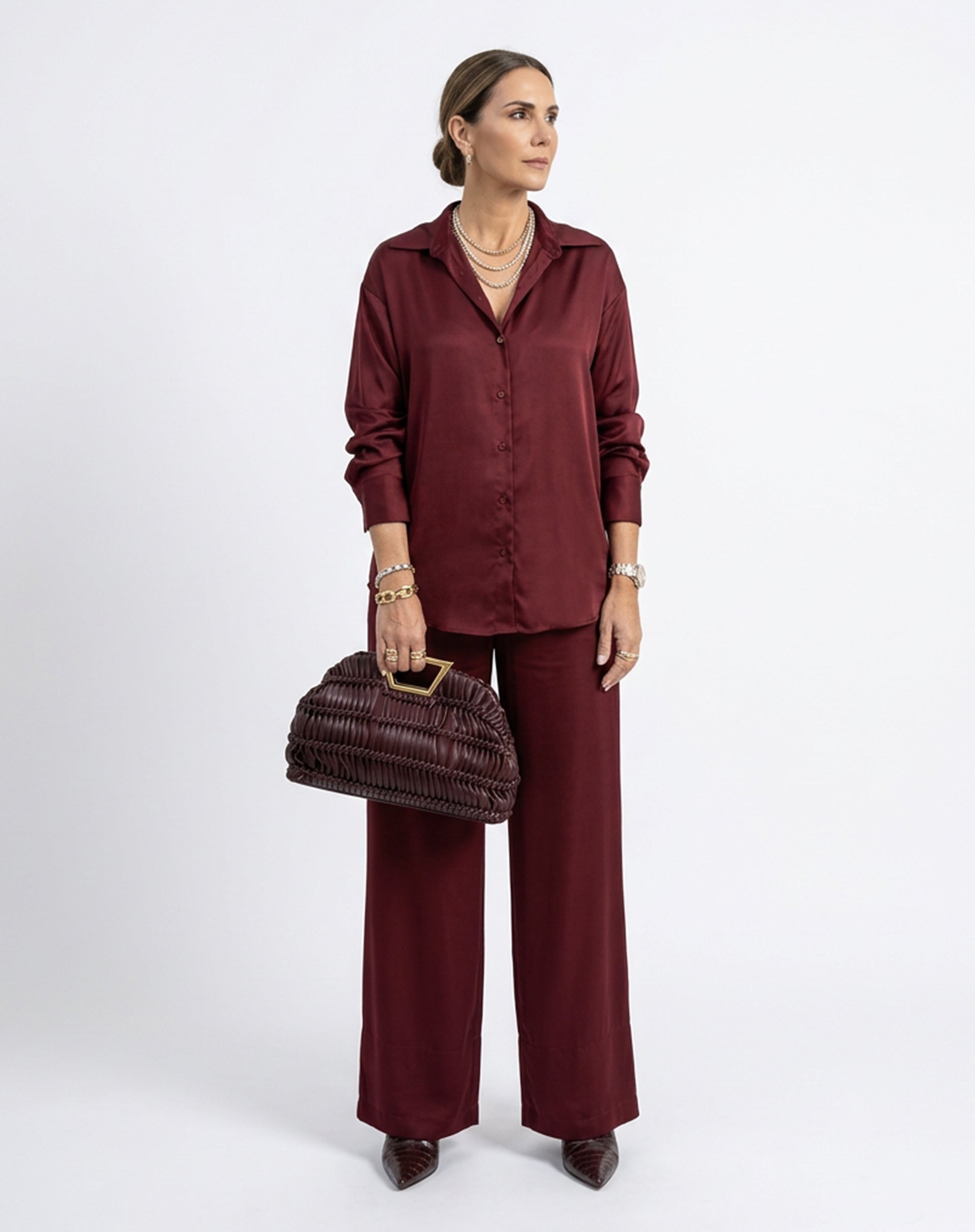 Calça Wide Leg de Viscose - Vinho