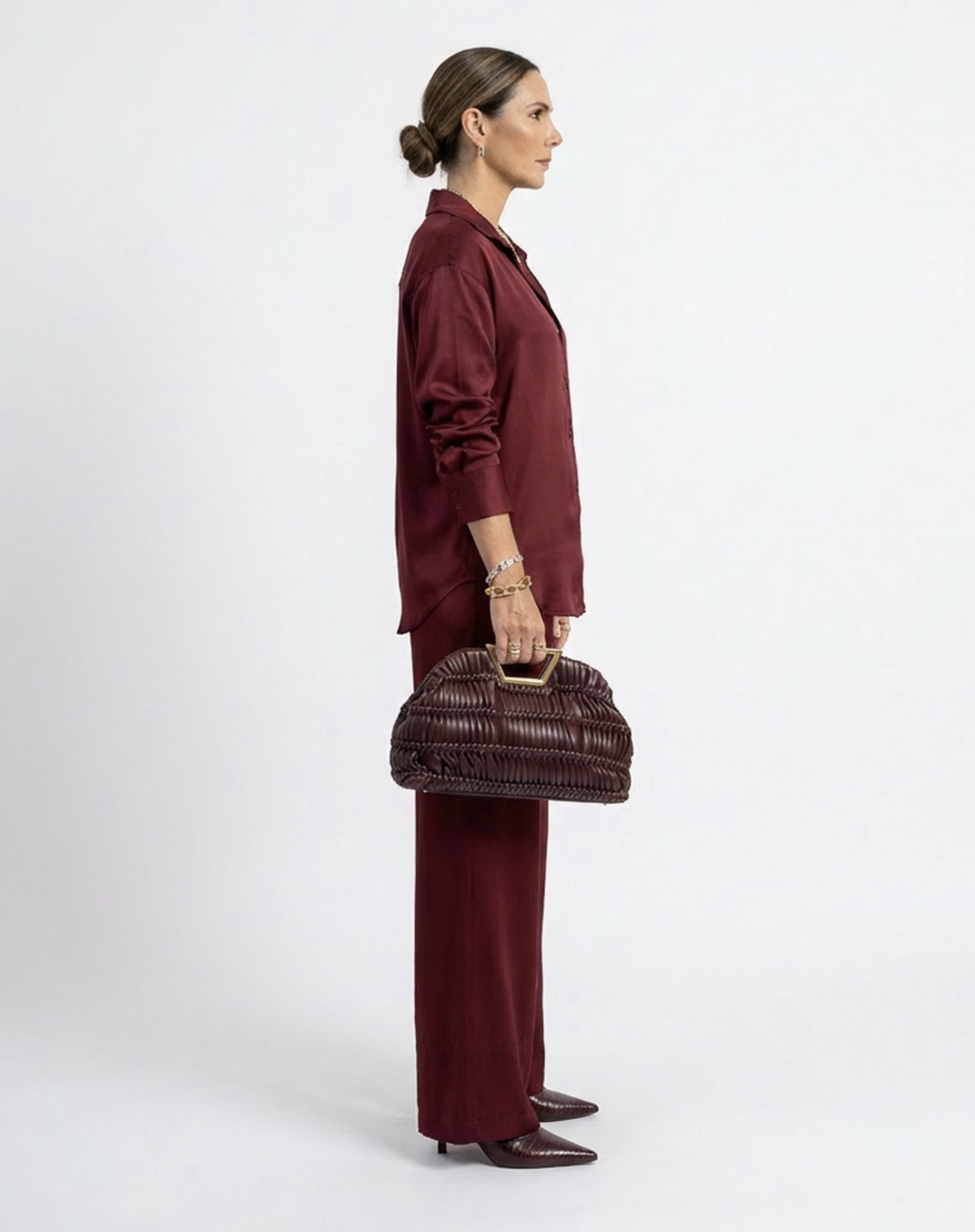 Calça Wide Leg de Viscose - Vinho