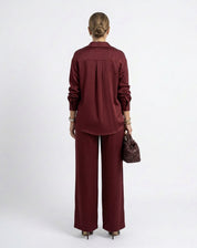 Calça Wide Leg de Viscose - Vinho