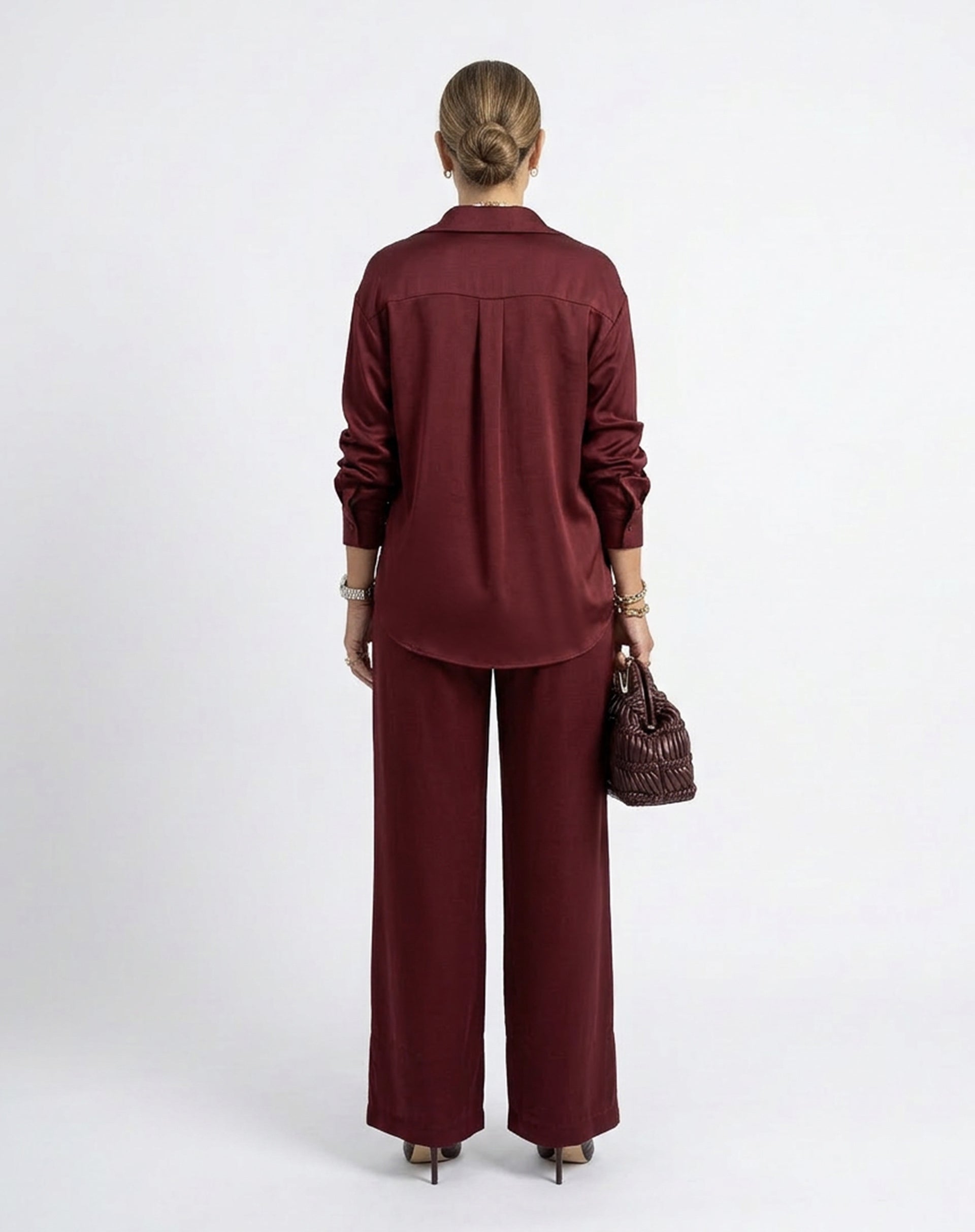 Calça Wide Leg de Viscose - Vinho