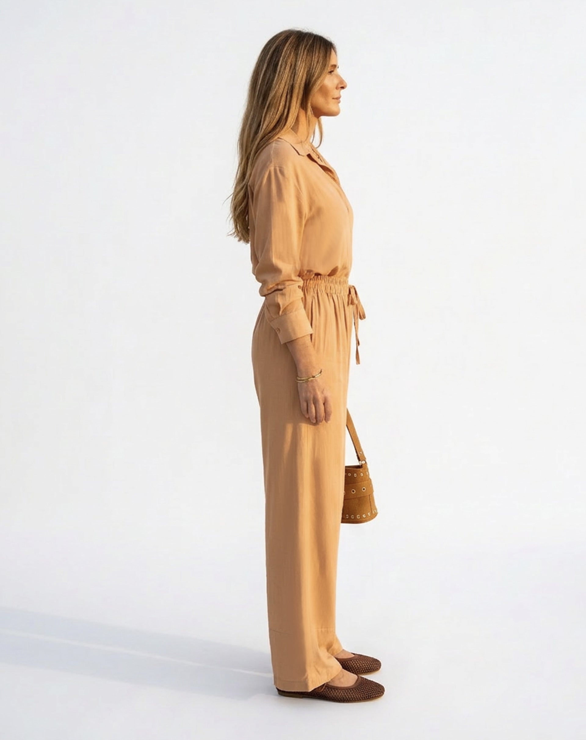 Calça Wide Leg de Viscose - Ocre