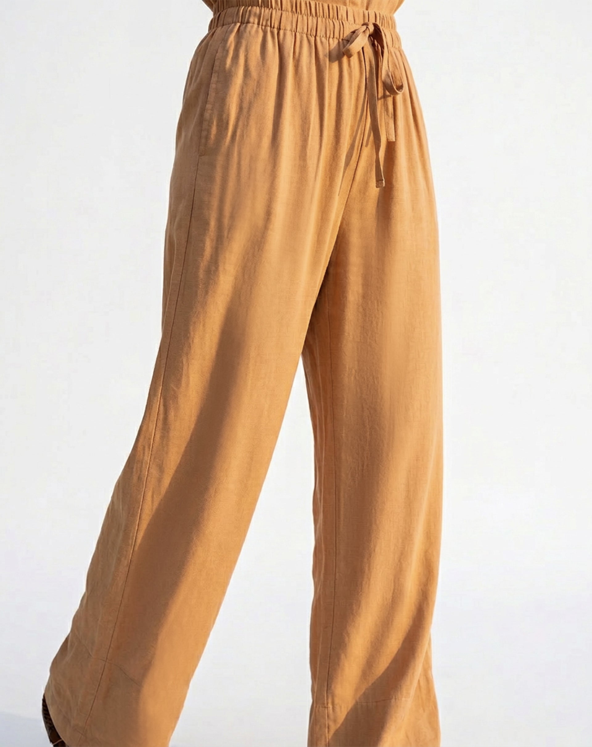 Calça Wide Leg de Viscose - Ocre