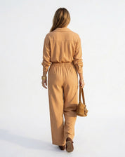 Calça Wide Leg de Viscose - Ocre