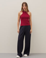 BLUSA COM DECOTE HALTER DE TRICOT - ROSA ESCURO