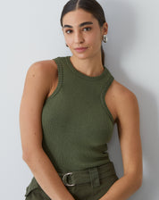 BLUSA COM DECOTE HALTER DE TRICOT - VERDE OLIVA