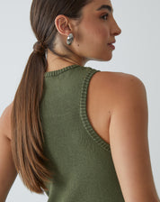 BLUSA COM DECOTE HALTER DE TRICOT - VERDE OLIVA