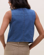 Colete Decote V Jeans - Azul Médio
