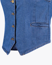Colete Decote V Jeans - Azul Médio