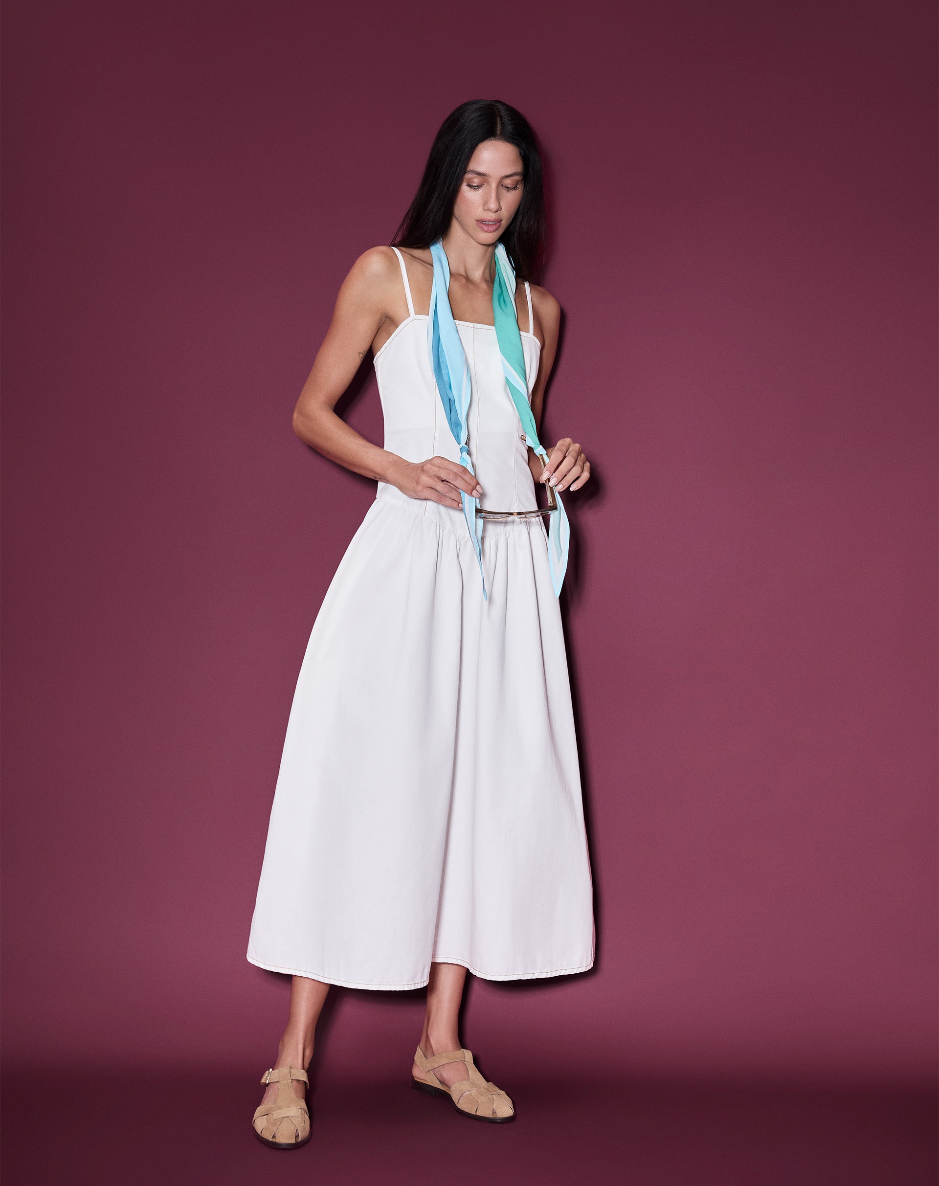 Vestido  Longo de Alças Jeans - Off-white